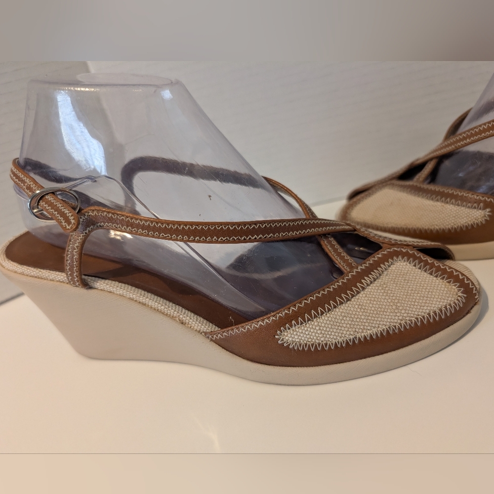 Coldwater Creek Leather & Canvas‎ Wedge Sandals Sz. 8 1/2